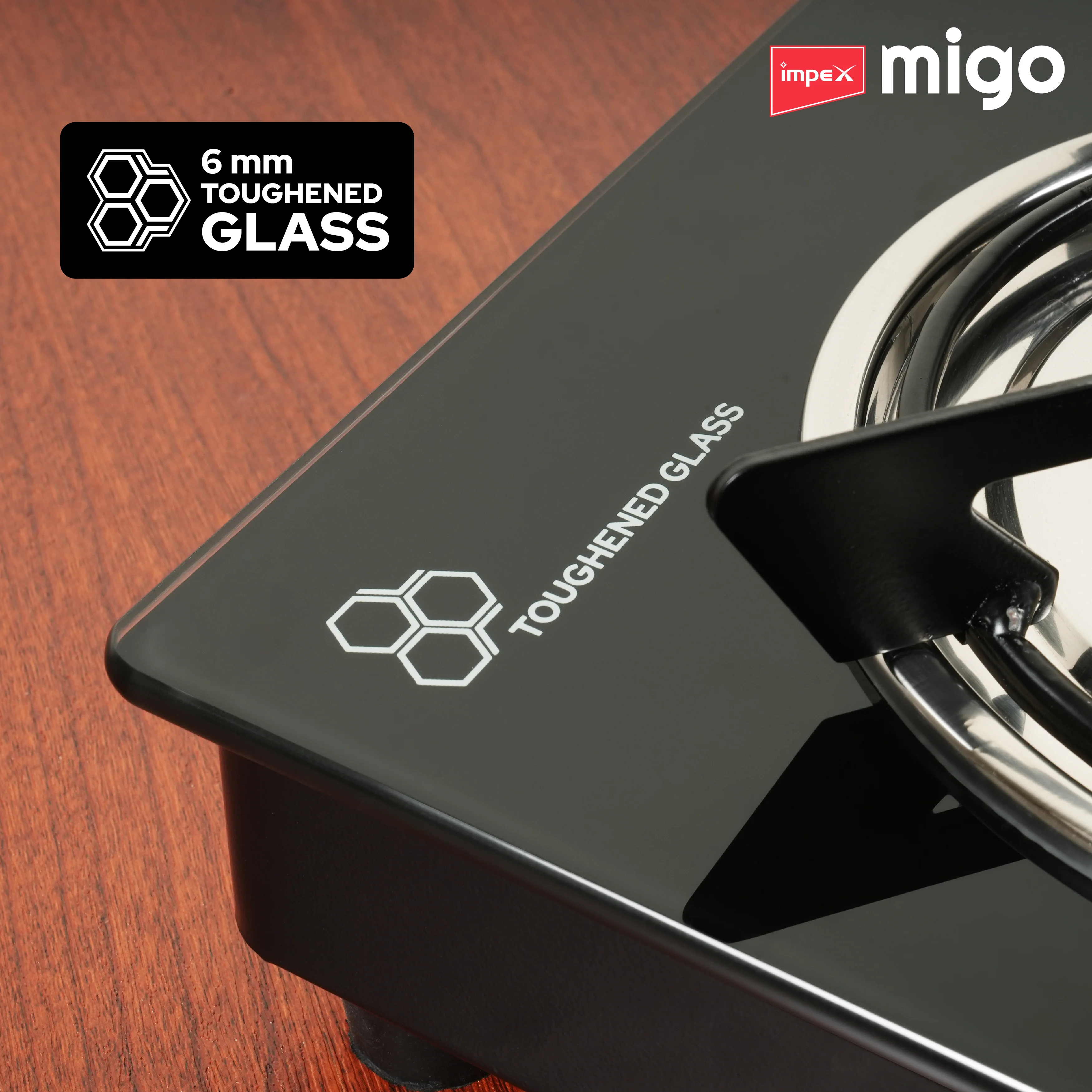 Impex Migo 3 Burner Gas Stove 6 mm Toughened Glass Top LINEA 3B, 1 Year Warranty (Black) - Image 3