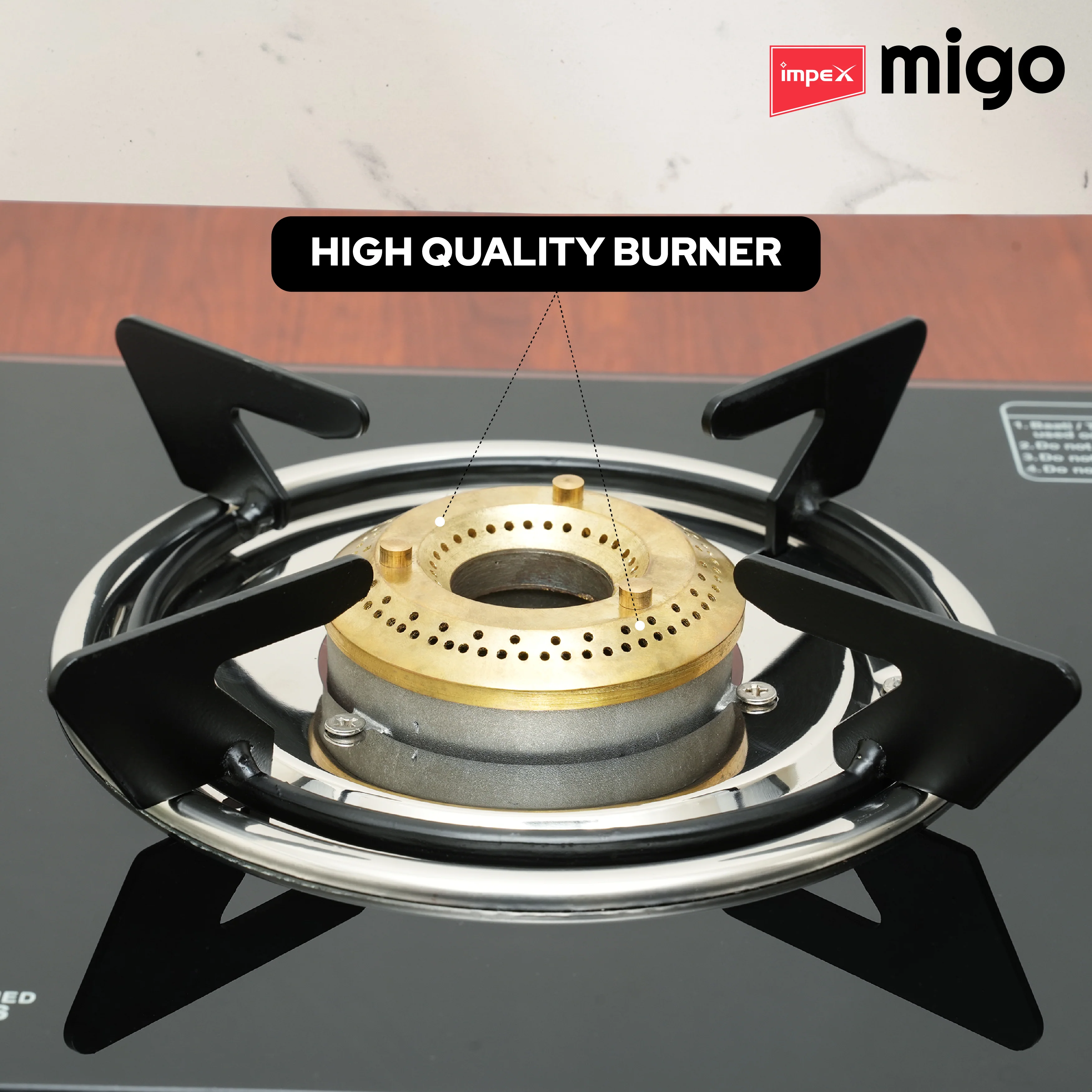 Impex Migo 3 Burner Gas Stove 6 mm Toughened Glass Top LINEA 3B, 1 Year Warranty (Black) - Image 5