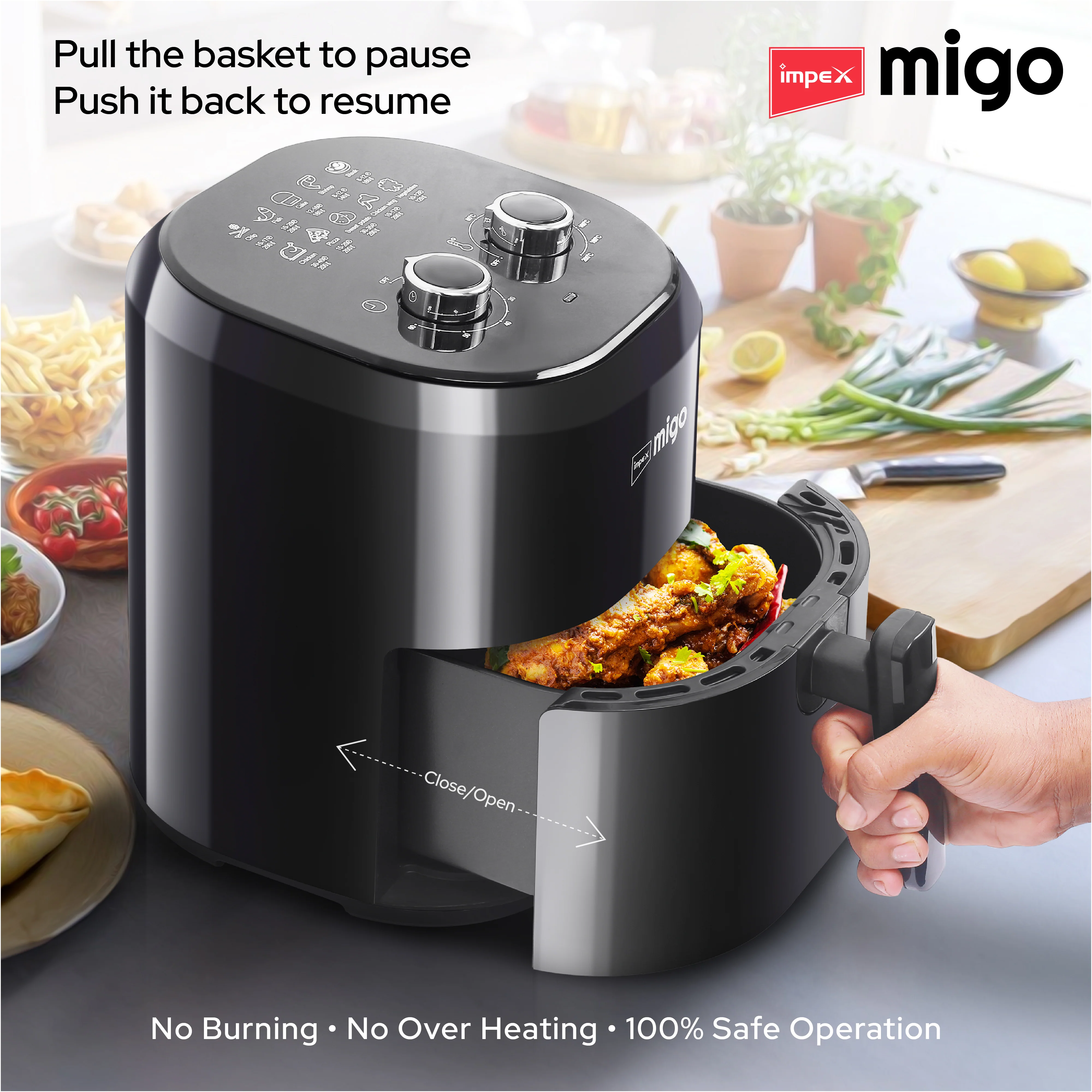 Impex Migo Air Fryer 1200 W Oil-free Cooking 4.5 L Instant Electric Air Fryer for Home Auto Cut Off, Fry, Grill, Roast, Steam, and Bake 2 Years Warranty (Black) - Image 6