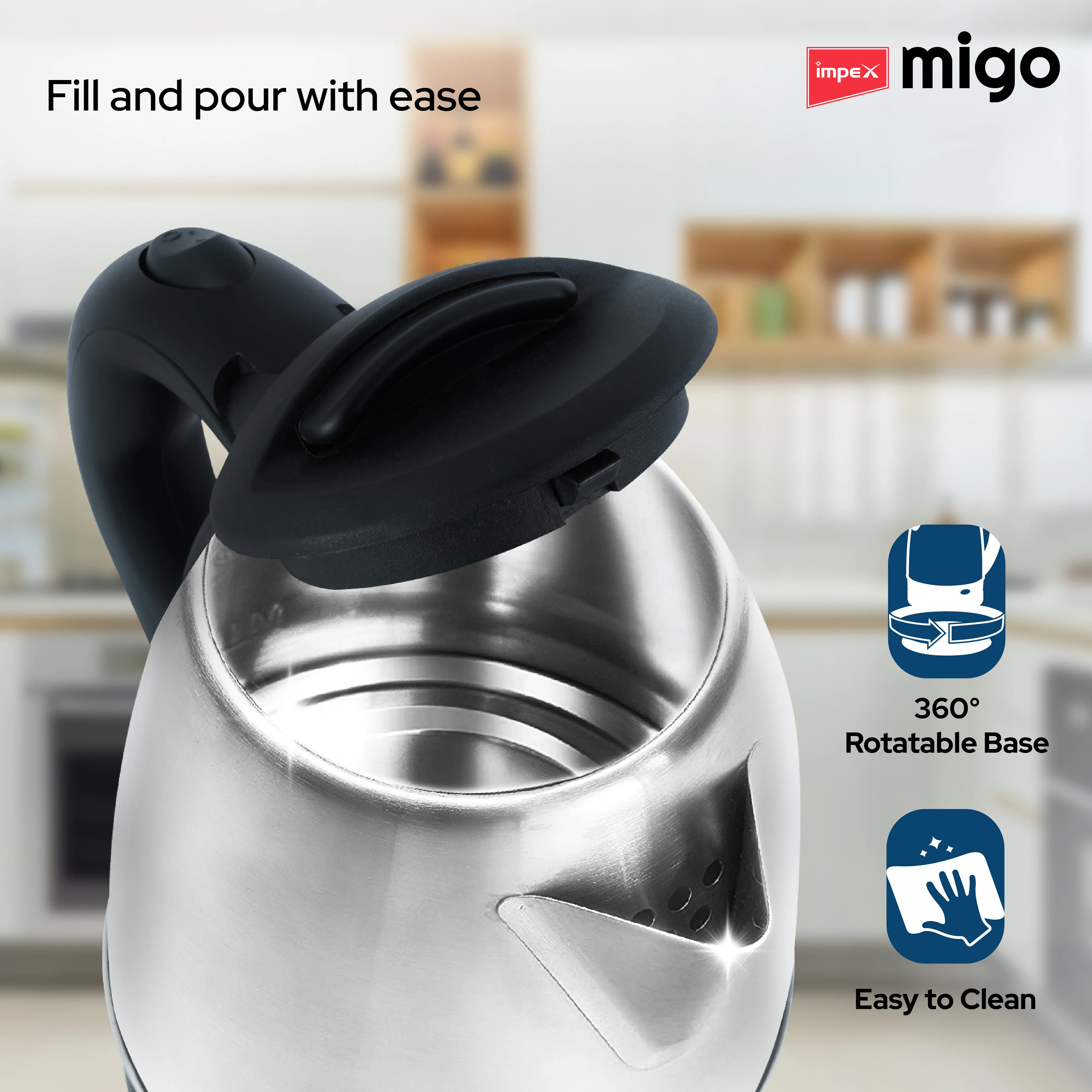 Impex Migo Inferno Stainless Steel Electric Kettle 1.8 Litre 1500 Watts 1 Year Warranty - Image 6