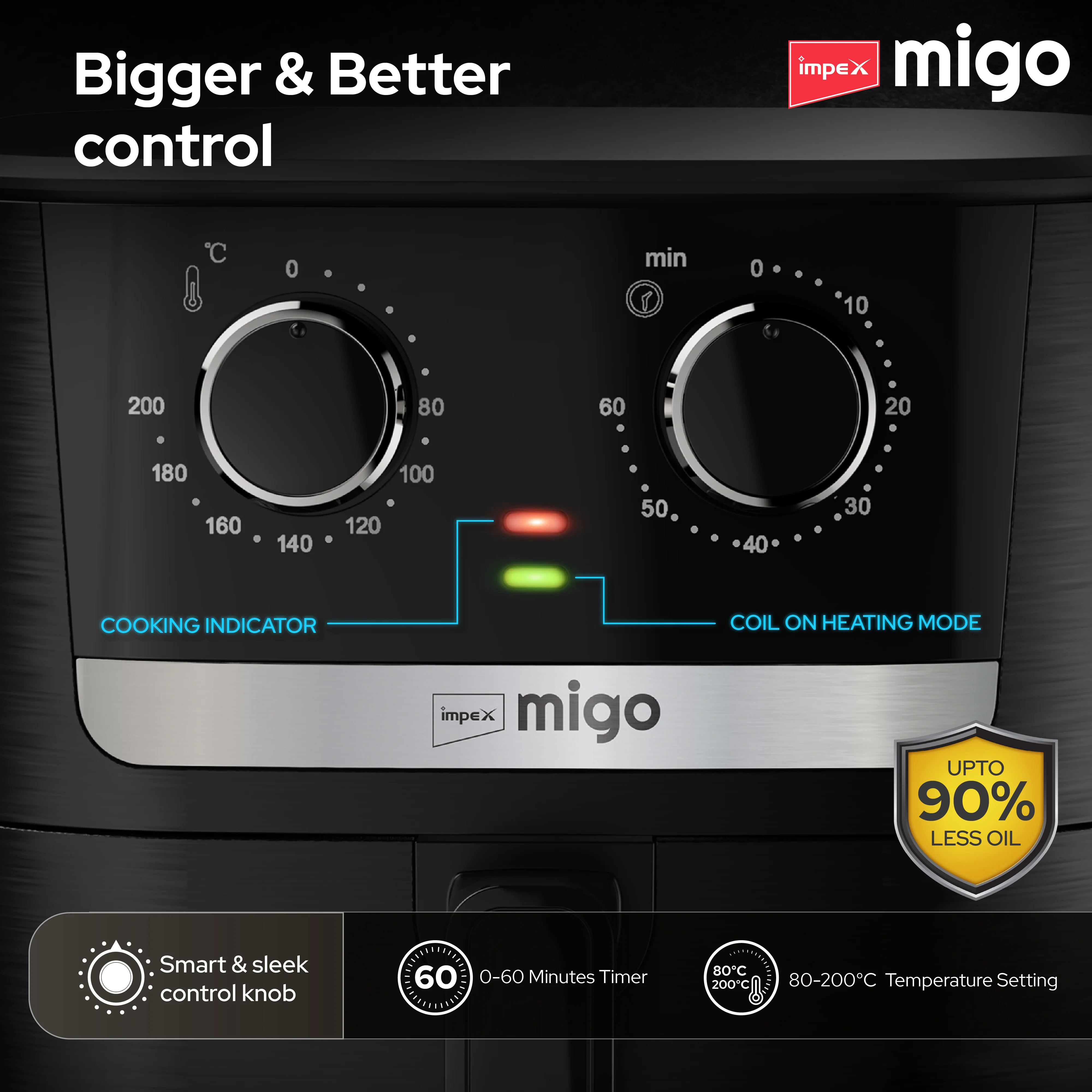 MIGO NUTRIFRY PLUS 6.5 Litre Air Fryer with 1650W Power, Black and Chrome Finish, and 2-Year Warranty - Image 5