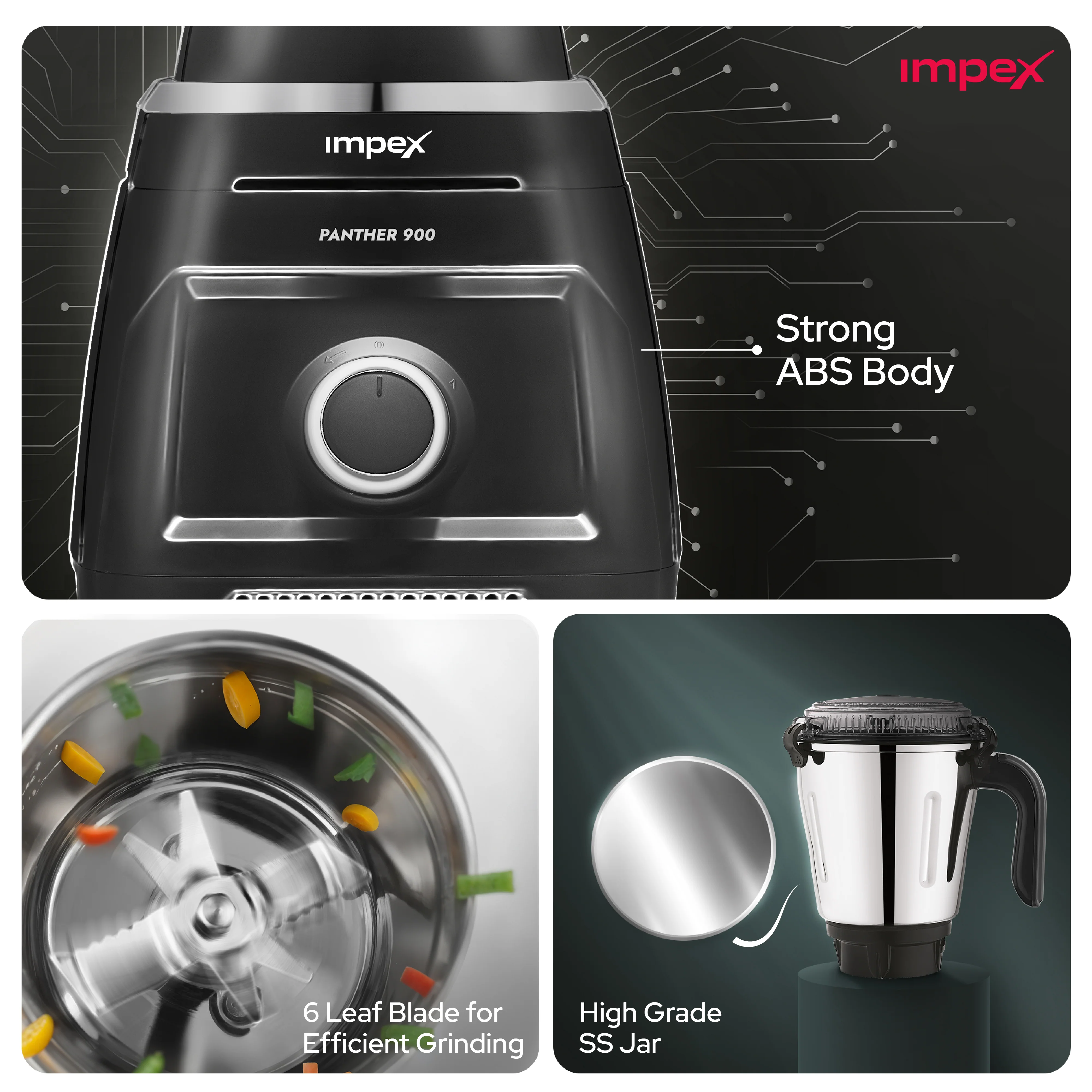 Panther 900 4J Mixer Grinder Black | 900W Motor| 1.5L Juicer Jar|7-Year Motor Warranty - Image 3