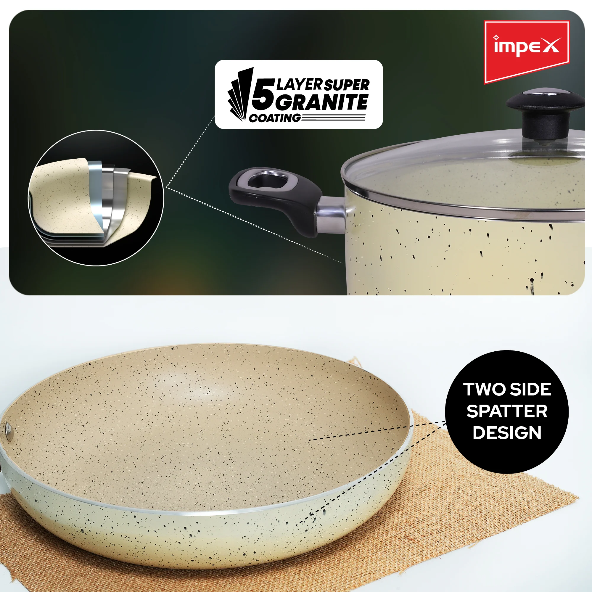 NCB 7108 Beige 8-Piece Granite Coated Nonstick Cookware Set with 5-Layer Super Tough Coating and Virgin Aluminum Body - Image 7