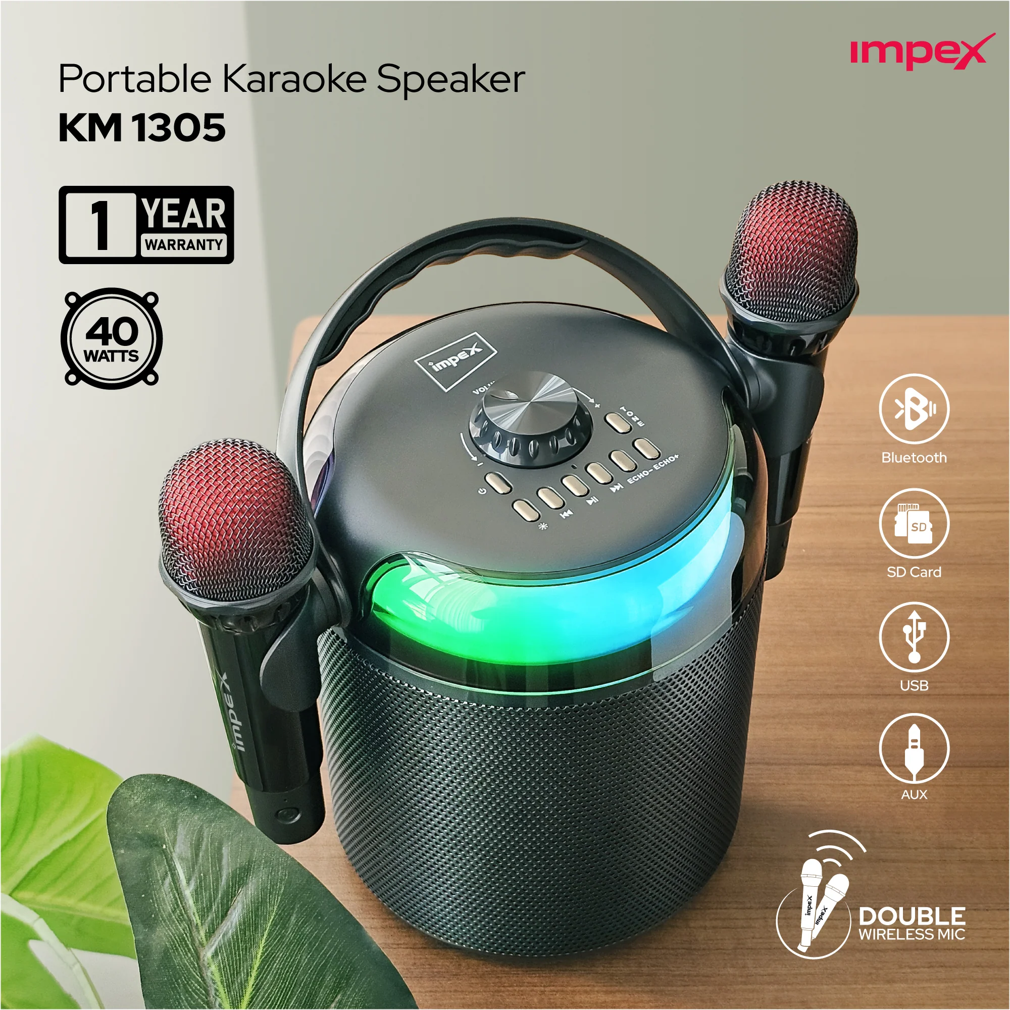 Portable Laraoke speaker (KM 1305) | Dual Mic - Image 4