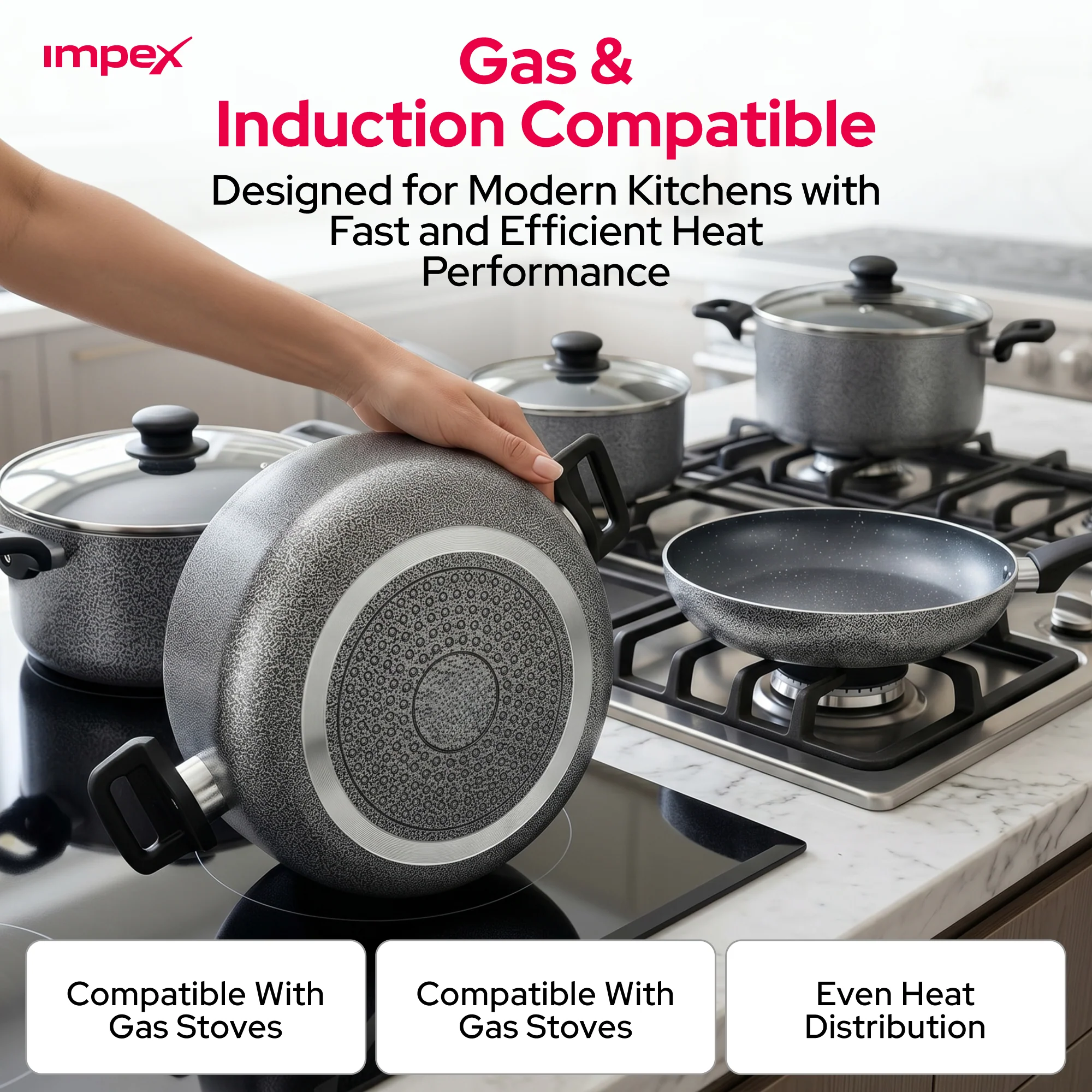 RHUK8N Royal 7-Piece Granite Coated Nonstick Cookware Set | Gas & Induction Compatible | PFOA-Free | Hammer Tone Finish - Image 10