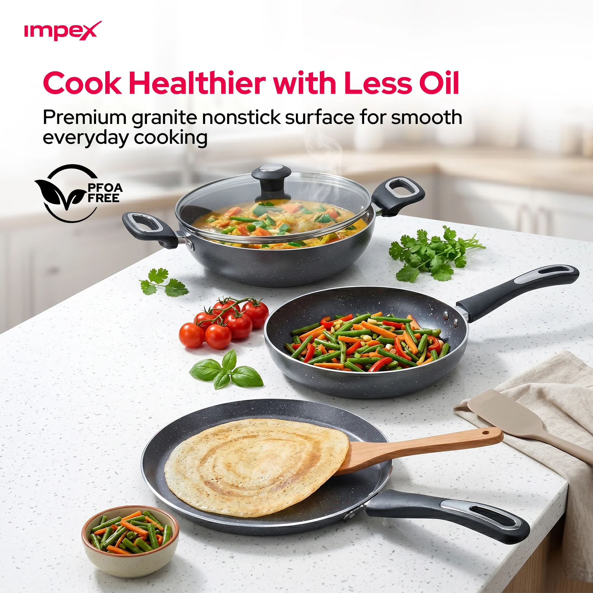 RKTF 24G 4 piece Granite Cookware Set | Non Stick | Easy Clean | Gas & Induction Compatible - Image 3