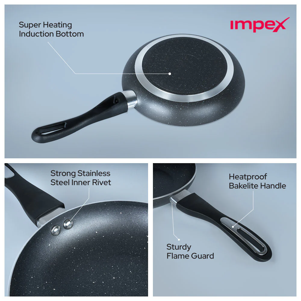 Impex Royal Granite nonstick Fry pan 24 cm (RFP24G) with 5-Layer Granite Coating | Induction, Electric and Gas compatible | 1 Year Warranty - Image 4
