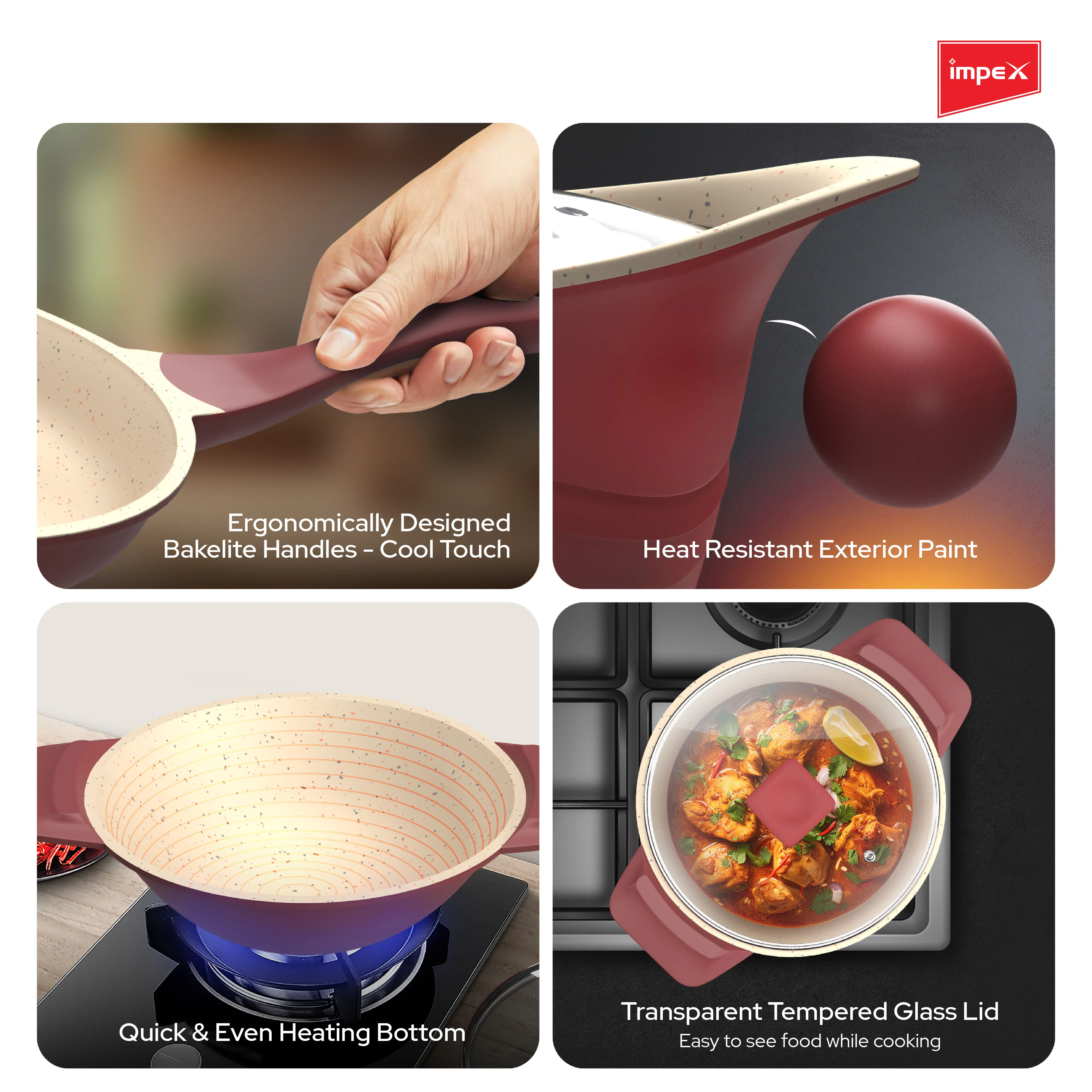 Impex RUBY 3Pcs Diecast Non-Stick Cookware Set with High-Grade Granite Coating and 1-Year Warranty - Image 4