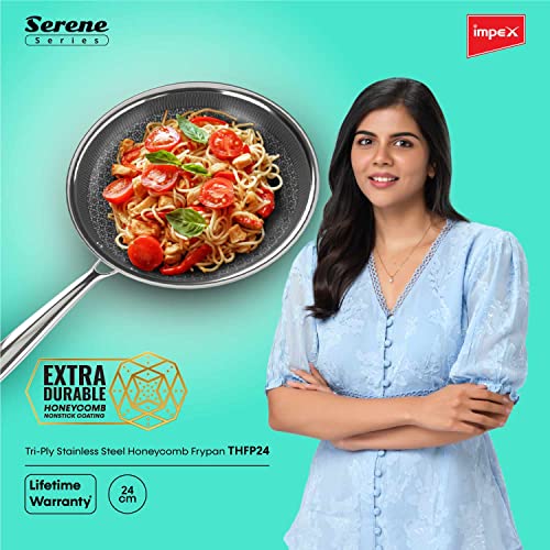Impex Serene Triply Honeycomb Stainless Steel Frypan | 304 Grade Stainless Steel Frypan | | No PFOA Coating | Induction Friendly Cookware, Silver - Image 5