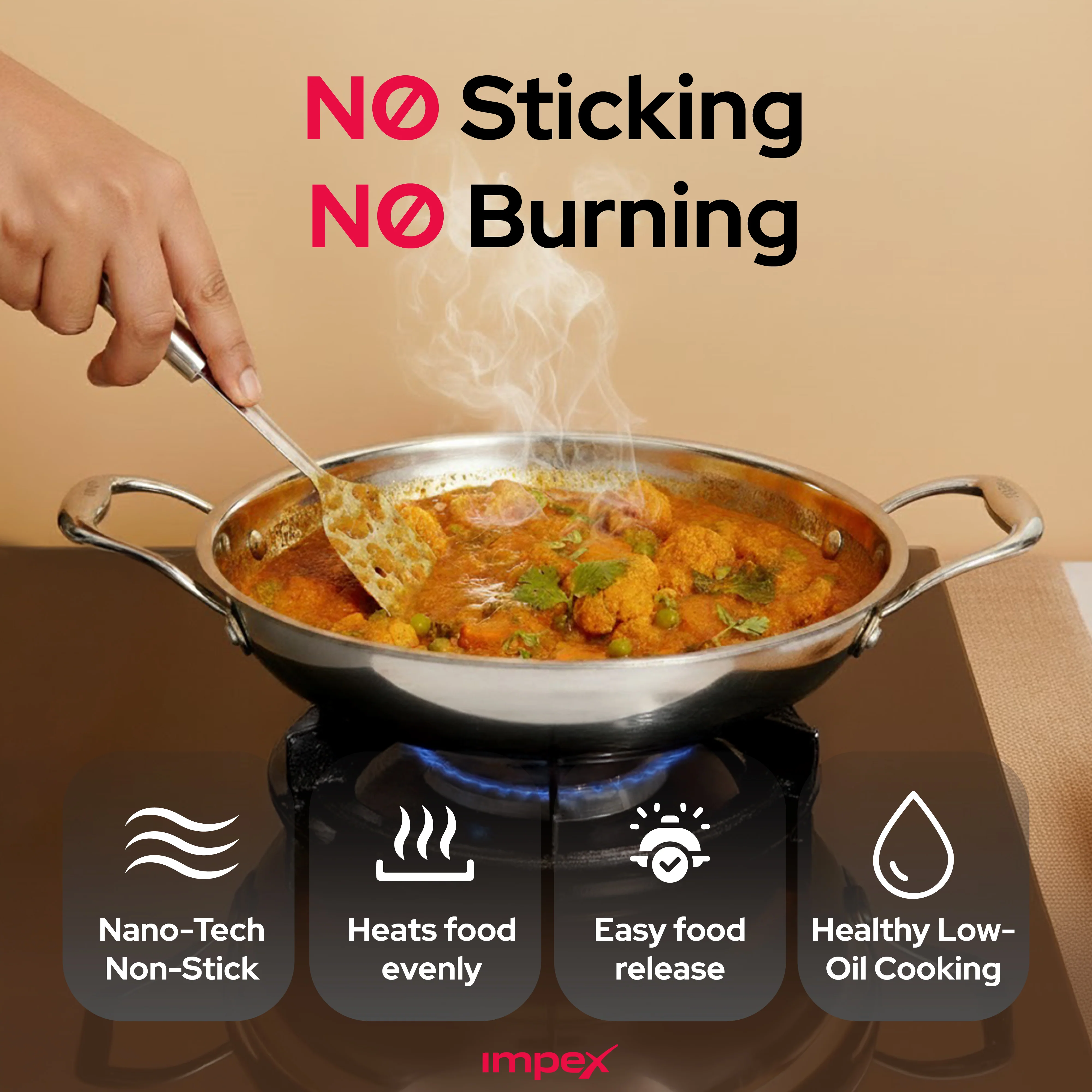 Impex Serene Triply Stainless Steel Kadai pan 20cm with Lid | 304 Grade Stainless Steel Kadai pan | No PFOA Coating | Impact Bonded Tri-Ply Bottom Induction Friendly Cookware, Kadai Pan- 1.4 LTR - Image 6