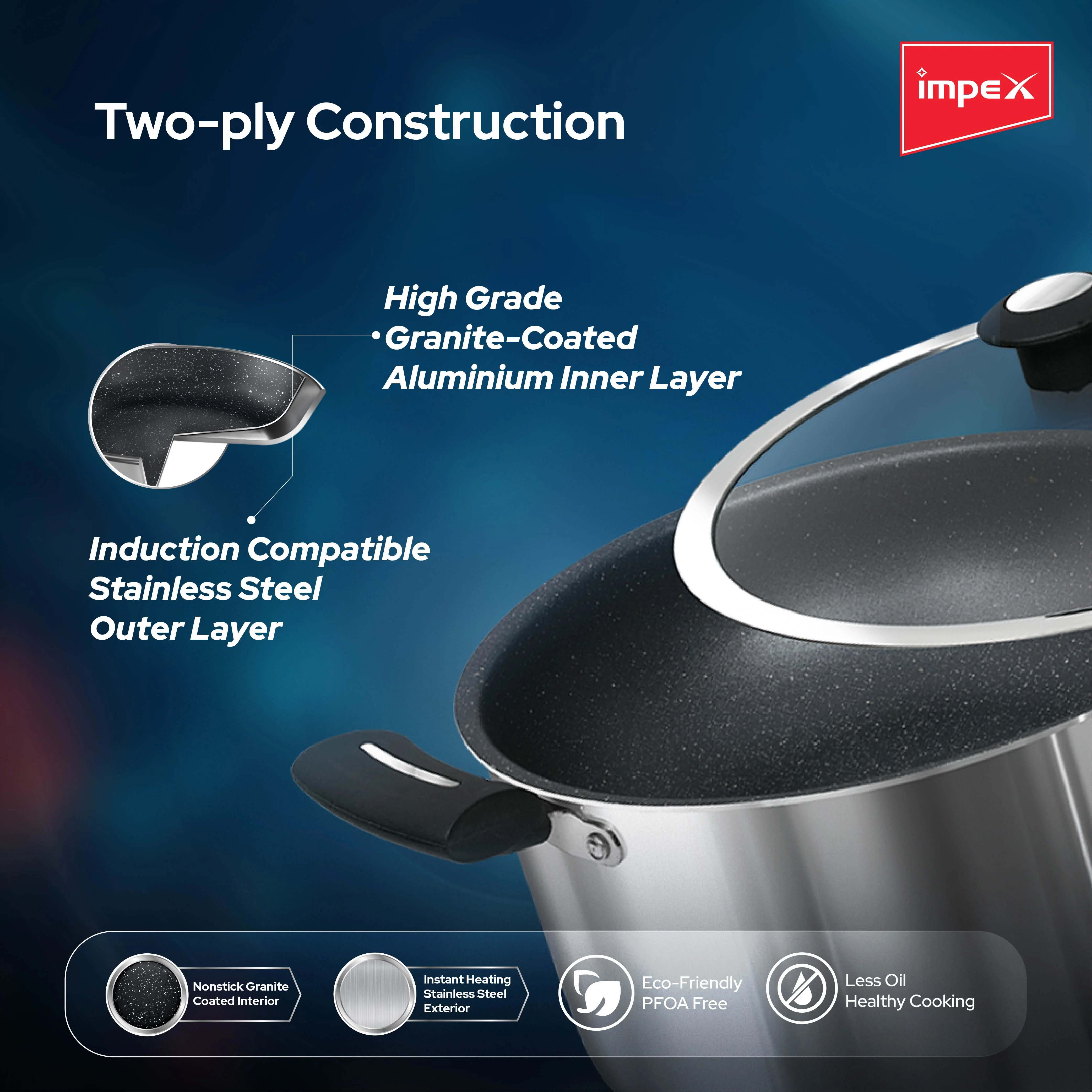 Impex Shine(SSP 20) Stainless steel Non-stick Sauce Pan 20 cm - Image 3