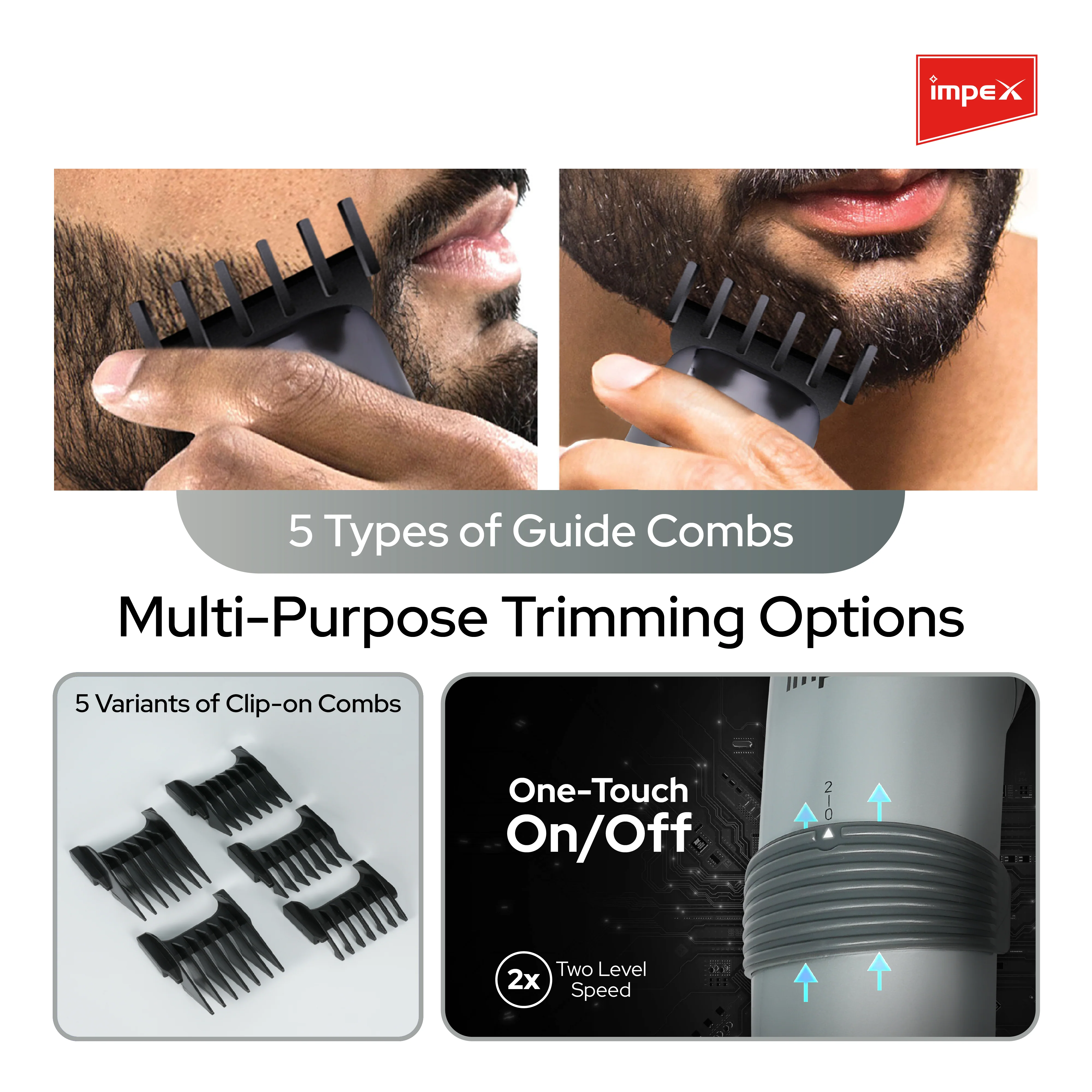 Impex TIDY IHC5 Cordless Hair Trimmer for Men with 5 Clip-on Combs and Charging Stand (Silver) - Image 4