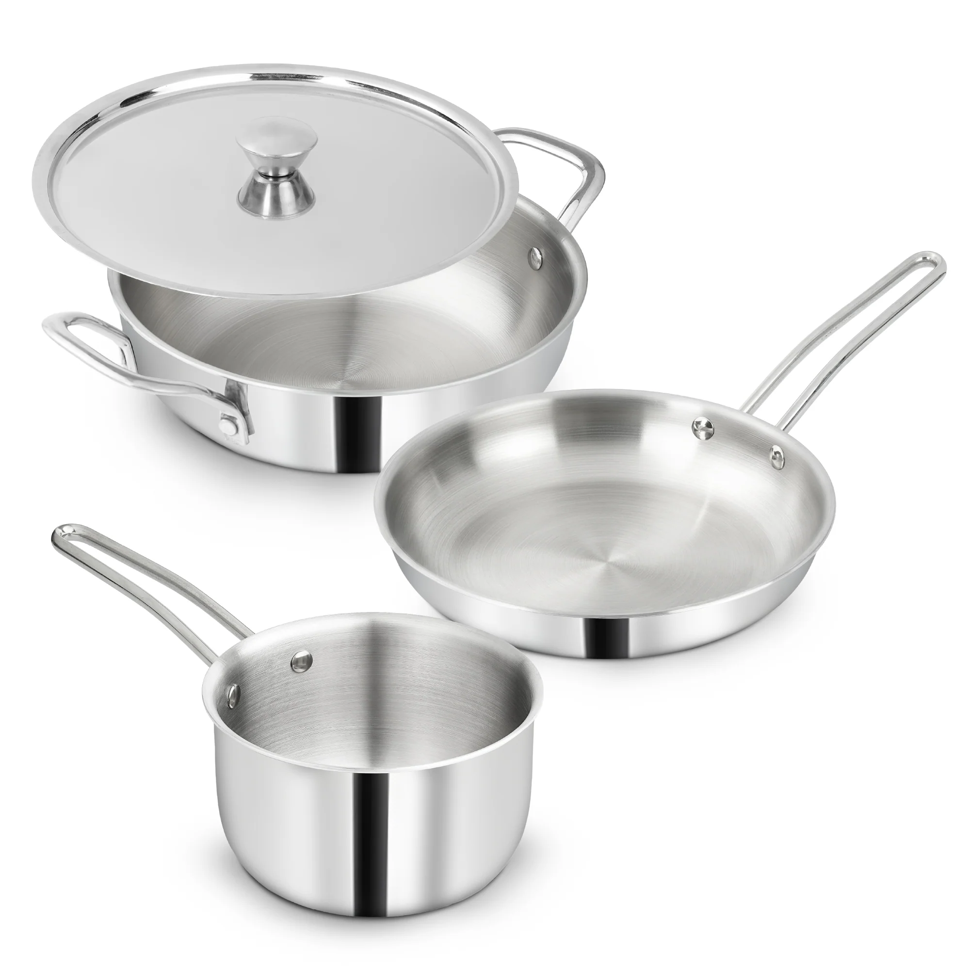 Impex TKFM 426 Migo 4-Piece SS Triply Cookware Set with  Kadai,  Fry Pan,  Milk Pan, and Stainless Steel Lid - Image 10