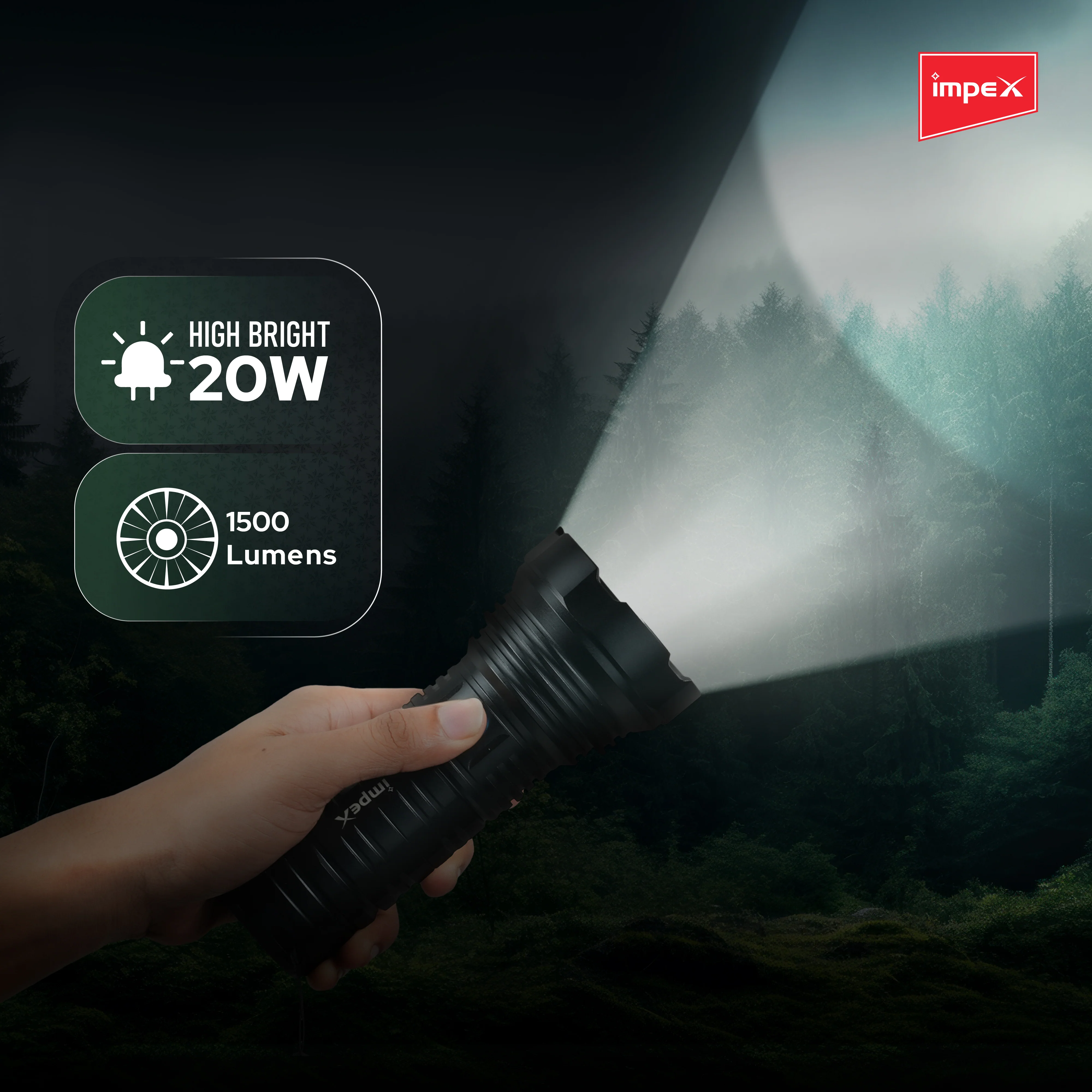 Impex Ultra X20 Rechargeable LED Flashlight with 1500 Lumens, 6600 mAh Li-ion Battery and Protective Case - Image 4