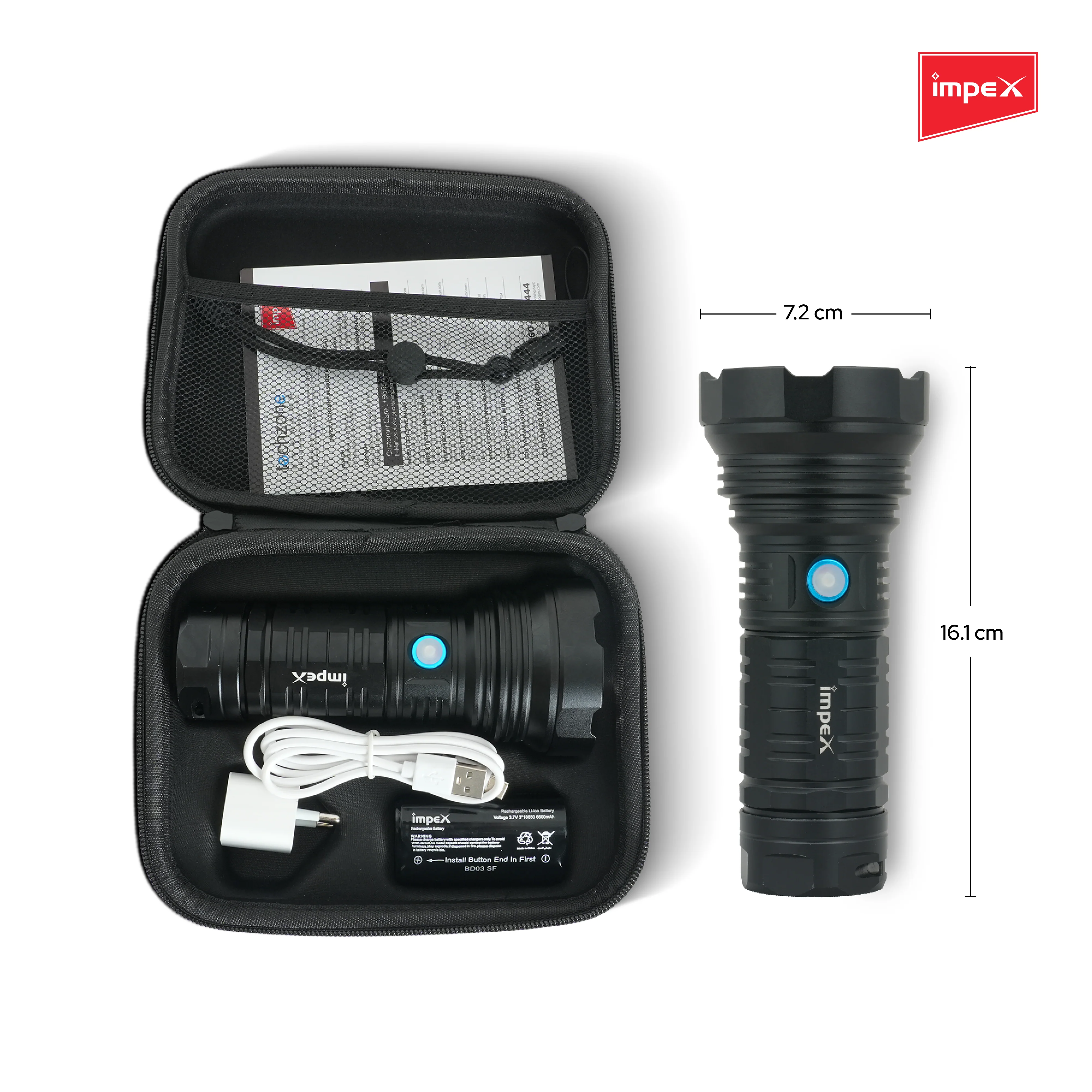 Impex Ultra X20 Rechargeable LED Flashlight with 1500 Lumens, 6600 mAh Li-ion Battery and Protective Case - Image 7