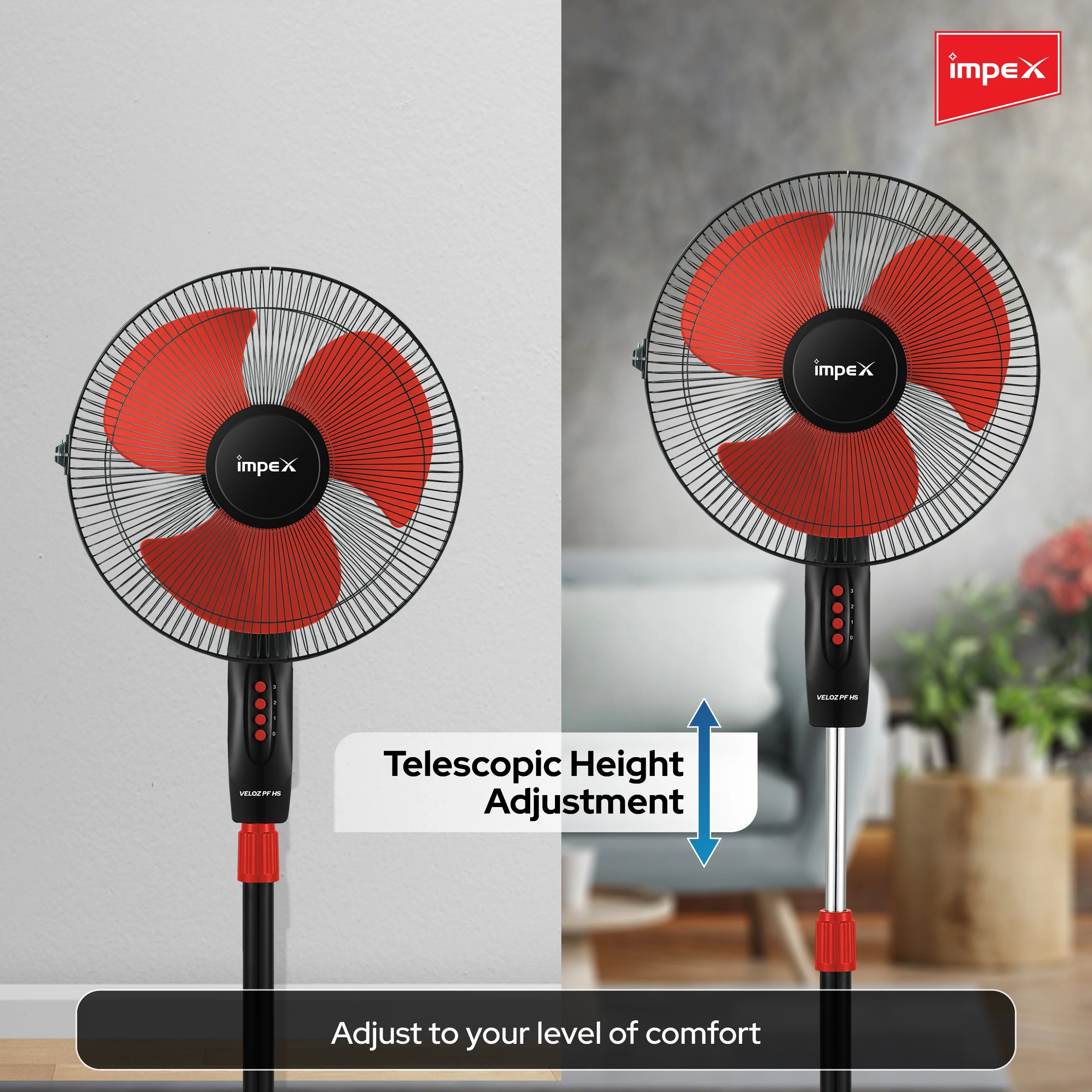 Impex Veloz High-Speed 100% Copper Pedestal Fan with 400mm Sweep, 120W Motor, and Thermal Overload Protection (Red & Black) - Image 6