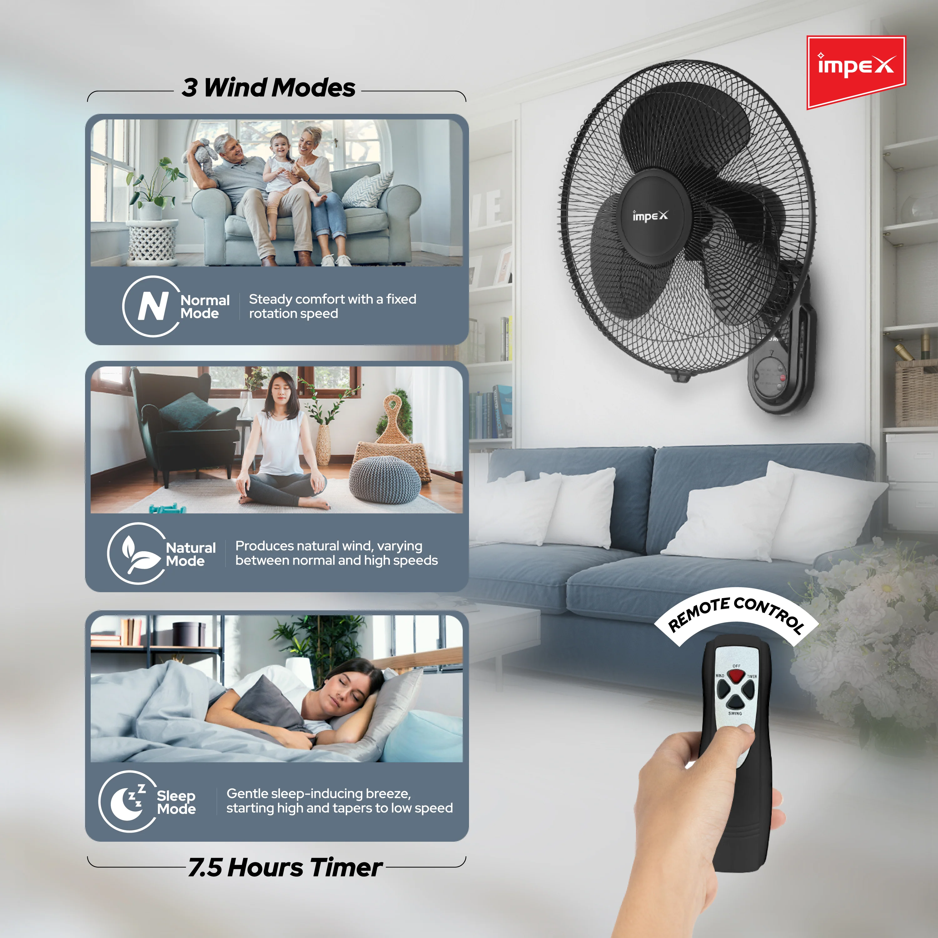 Impex Wall fan Zolo RWF Black - Image 3