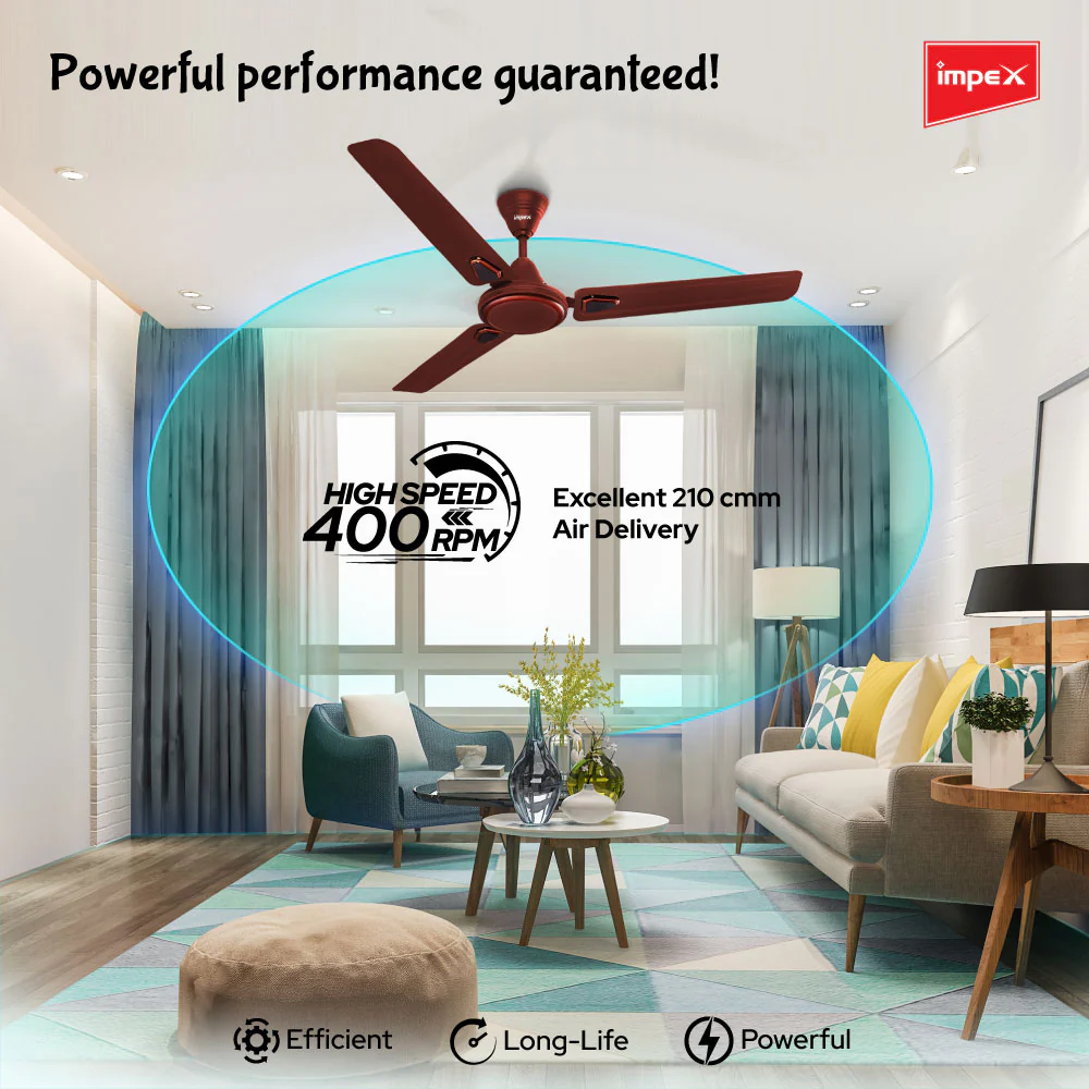 Impex Whizstar Deco 1200 mm Ceiling Fan for Home, High Speed Fan Having 2 Years Warranty (Cherry Brown) - Image 3
