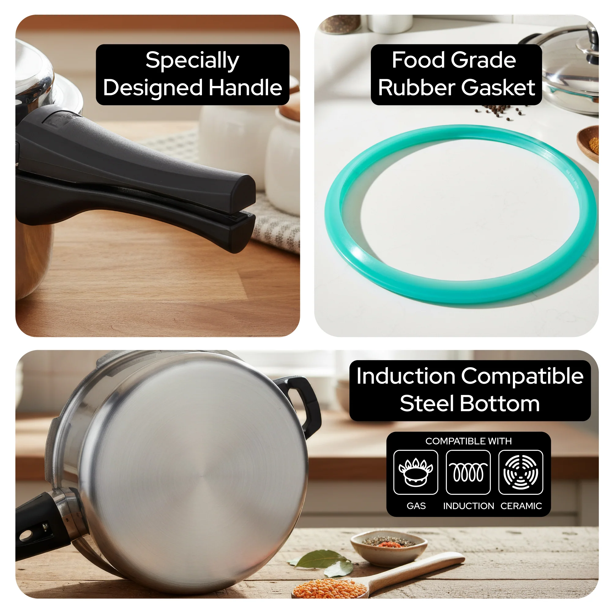 Migo TPC 5 N Serene 5 Litre SS Triply Pressure Cooker with Induction Bottom and Durable Stainless Steel Body - Image 4