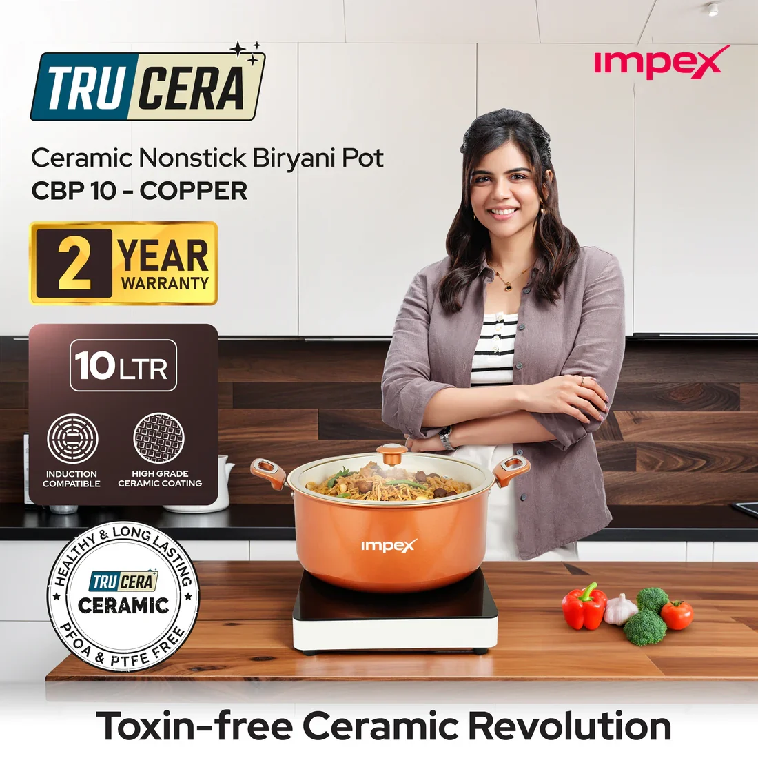 Trucera 10L Ceramic Biriyani Pot With Glass Lid (Beige) | Induction and Non-Stick | 2 Year Warranty - Image 6