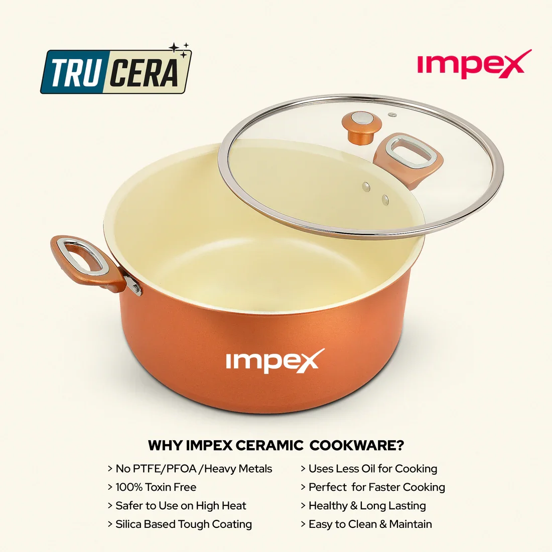 Trucera 10L Ceramic Biriyani Pot With Glass Lid (Beige) | Induction and Non-Stick | 2 Year Warranty - Image 7