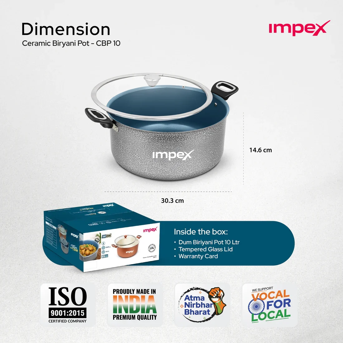 Trucera 8L Ceramic Biriyani Pot With Glass Lid (Grey) | Induction & Non-Stick | 2 Year Warranty - Image 7